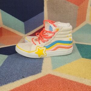 Vans Sk8-Hi Rainbow Star White High Top Sneakers Multi Color Shoes Kids Size 3